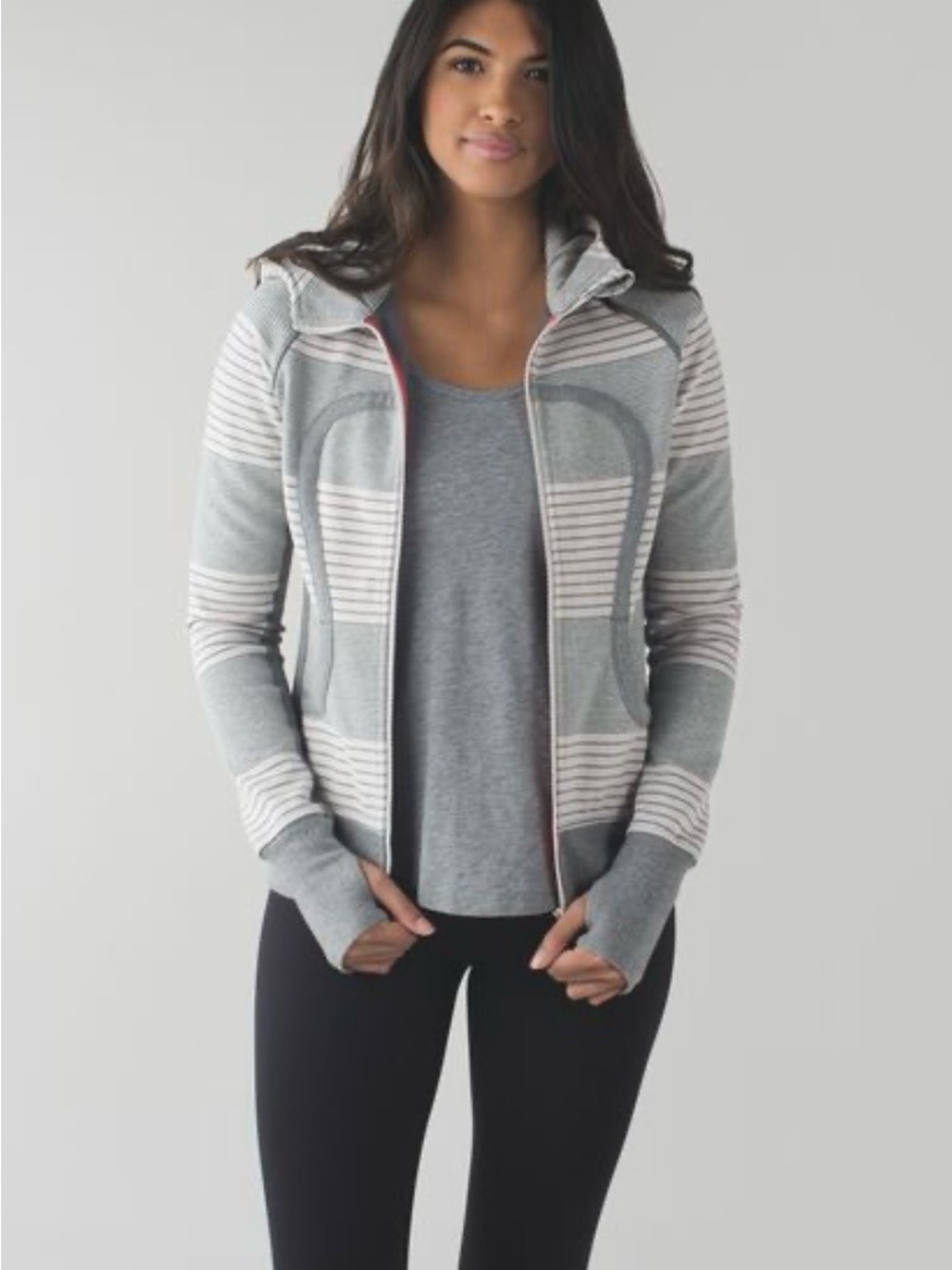 lululemon athletica Light Gray Striped Scuba Zip Hoodie